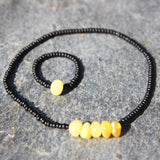 Minimalist Anklet Amber + Black Spacer Beads