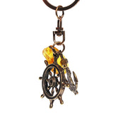 Anchor and Ship Wheel with Amber Tumble Keyring