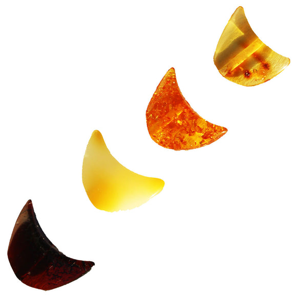 Polished Muliticolour Moon Shape Baltic Amber Beads with double hole.