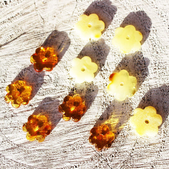 3 Amber Flower Beads