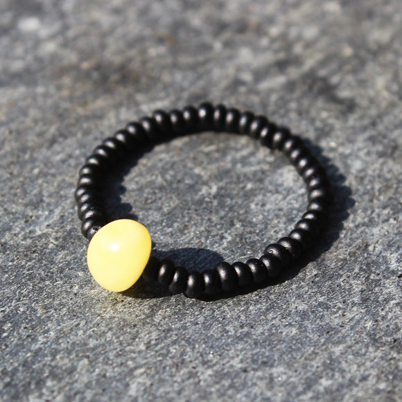 Minimalist Ring Amber and black glass beads