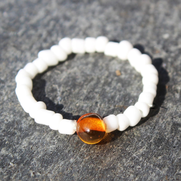 Minimalist Ring Amber and white spacer beads