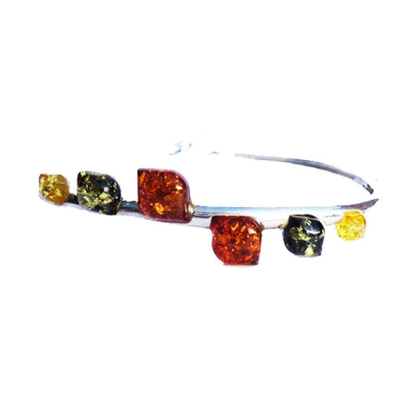 Stylish sterling silver 925 bangle and small square multicolour baltic amber pieces