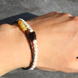 Minimalist Bracelet Amber and black glass beads