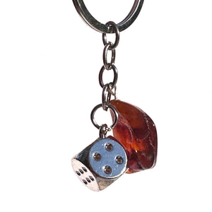 Keyring Dice with Amber charm for luck