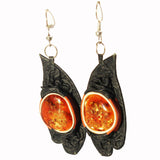 Leather and genuine Baltic Amber Earrings