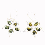 Green Amber and Sterling Silver Flower Earrings