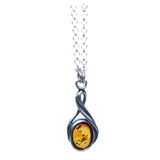 Silver Baltic Amber Necklace Green/Honey Single Drops