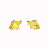 Silver Honey/Green/Lemon Baltic Amber Studs - Rhombus