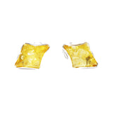 Silver Honey/Green/Lemon Baltic Amber Studs - Rhombus