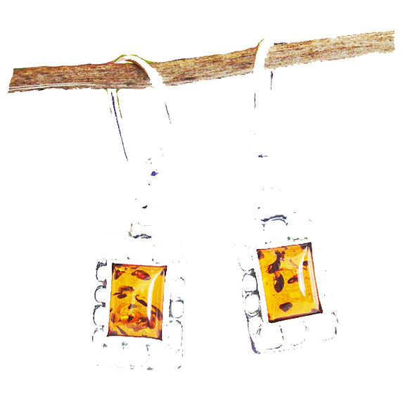 Honey or Green Baltic Amber Studs, Dangle Earrings - Magic Squares