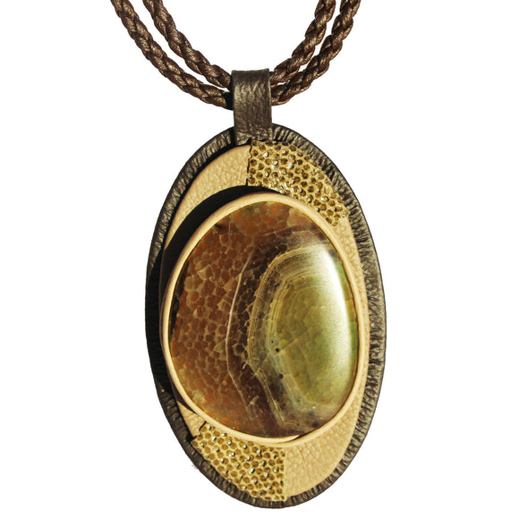 Green-Brown Agate Necklace - Pendant