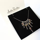 Delicate sterling silver 925 and  amber long dangle necklace