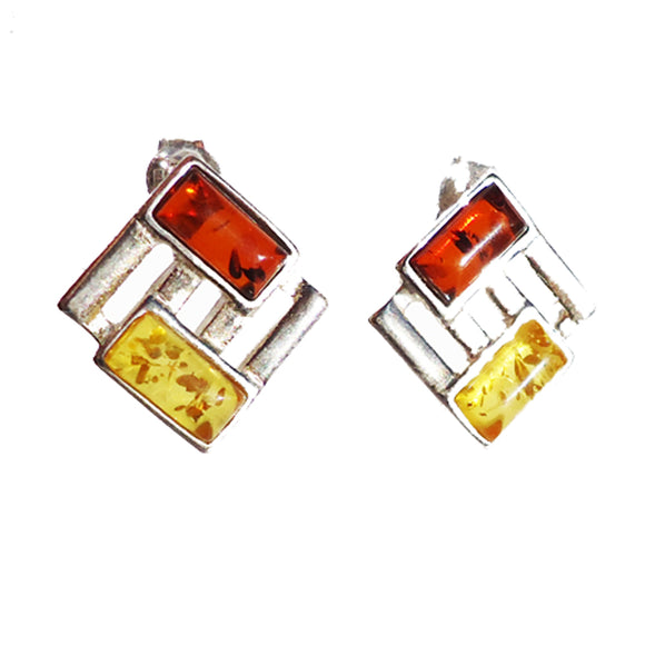Modern sterling silver 925 square fittings and rectangular baltic amber pieces used to make this stud earrings