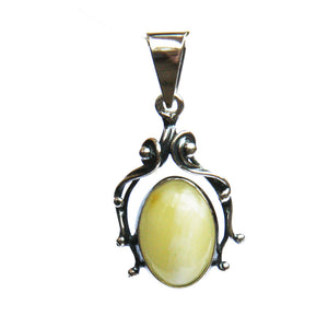 Silver Butterscotch Baltic Amber Pendant - Vintage Charm