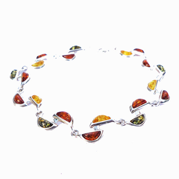 Elegant and dazzling sterling silver 925 fittings and small multicolour baltic amber slices bracelet.