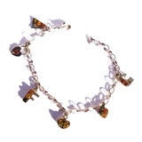 Fancy sterling silver 925 heart chain bracelet and six charming charms with honey baltic amber