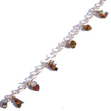 Fancy sterling silver 925 heart chain bracelet and six charming charms with honey baltic amber