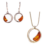 Elegant sterling silver 925 circles and drop cognac baltic amber earrings