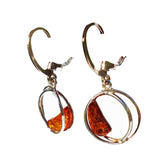 Elegant sterling silver 925 circles and drop cognac baltic amber earrings