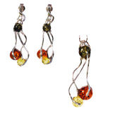 Playful sterling silver 925 fittings and round multicolour baltic amber long dangle pendant