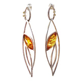 Flamboyant sterling silver 925 fittings and honey baltic amber long dangle earrings