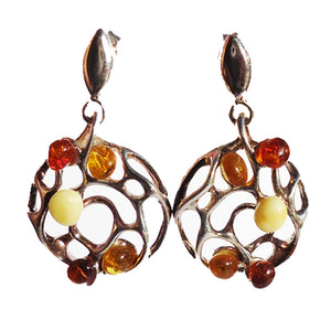 Romantic sterling silver 925 filigree fittings and small round honey and white baltic amber pieces used to make this stud earrings