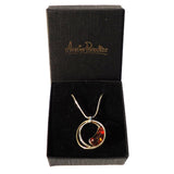 Elegant sterling silver 925 circle or drop cognac baltic amber pendant
