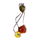 Playful sterling silver 925 fittings and round multicolour baltic amber long dangle pendant