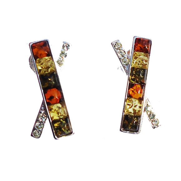Stunning sterling silver 925 cross fittings and small square multicolour baltic amber pieces used to make this stud earrings