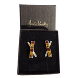 Stunning sterling silver 925 cross fittings and small square multicolour baltic amber pieces used to make this stud earrings