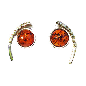 Romantic sterling silver 925 fittings and round cognac baltic amber earrings