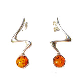 Beautifully simple zigzag sterling silver 925 and round cognac baltic amber earrings
