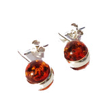 Beautifully simple sterling silver 925 and round cognac baltic amber earrings