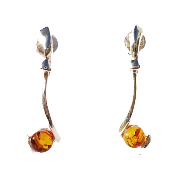 Beautifully simple sterling silver 925 and round cognac baltic amber earrings