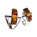 Modern sterling silver 925 fittings and five small square multicolour baltic amber pieces used to make this stunning and unique stud earrings.