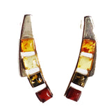 Modern sterling silver 925 fittings and four small square multicolour baltic amber pieces used to make this stud earrings