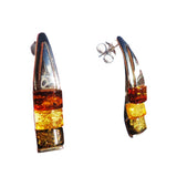 Modern sterling silver 925 fittings and three small square multicolour baltic amber pieces used to make this stud earrings