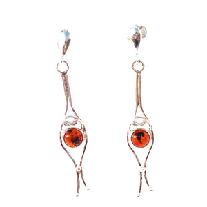 Delicate sterling silver 925 fittings and small round honey baltic amber long dangle stud earrings