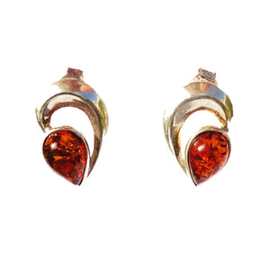 Elegant sterling silver 925 and drop cognac baltic amber earrings