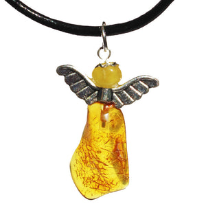 Amber Pendant - Amber Angel With Leather Necklace