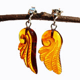 Honey Amber Stud Earrings - Angel Wings