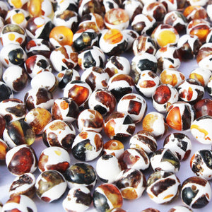 Round Mosaic Baltic Amber Beads, Dalmatian Pattern, 10 beads in each pack