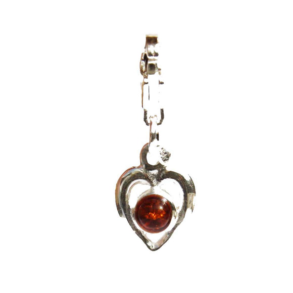 Sterling Silver Cognac AMBER HEART CHARM