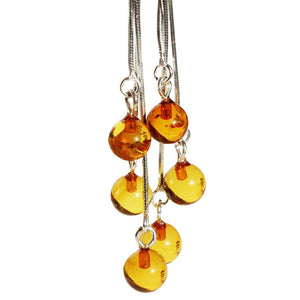 Stunning Baltic Round Amber Earrings - Triple Chains