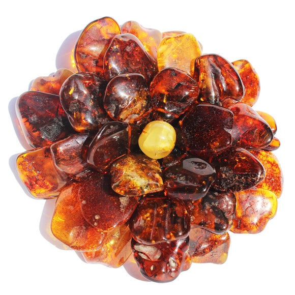 Beautiful Baltic Amber Flower Pendant - Brooch