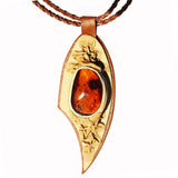 Leather & Red Baltic Amber Necklace - Pendant