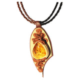 Leather & Lemon Baltic Amber Necklace - Pendant