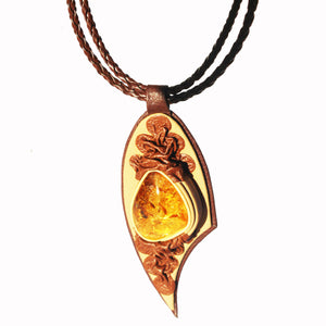 Leather & Lemon Baltic Amber Necklace - Pendant