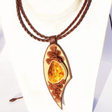 Leather & Lemon Baltic Amber Necklace - Pendant